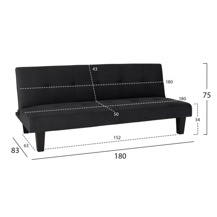 ΚΑΝΑΠΕΣ ΚΡΕΒΑΤΙ FB93000.14 ΜΑΥΡΟ ΒΕΛΟΥΔΟ 180x83x75Y εκ. - Image 2