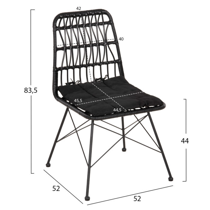 ΚΑΡΕΚΛΑ ΕΞ.ΧΩΡΟY FB95453.12 ΜΕΤΑΛΛΟ-ΜΑΞΙΛΑΡΙ-WICKER ΜΑΥΡΟ 52x52x83,5Yεκ. - Image 2