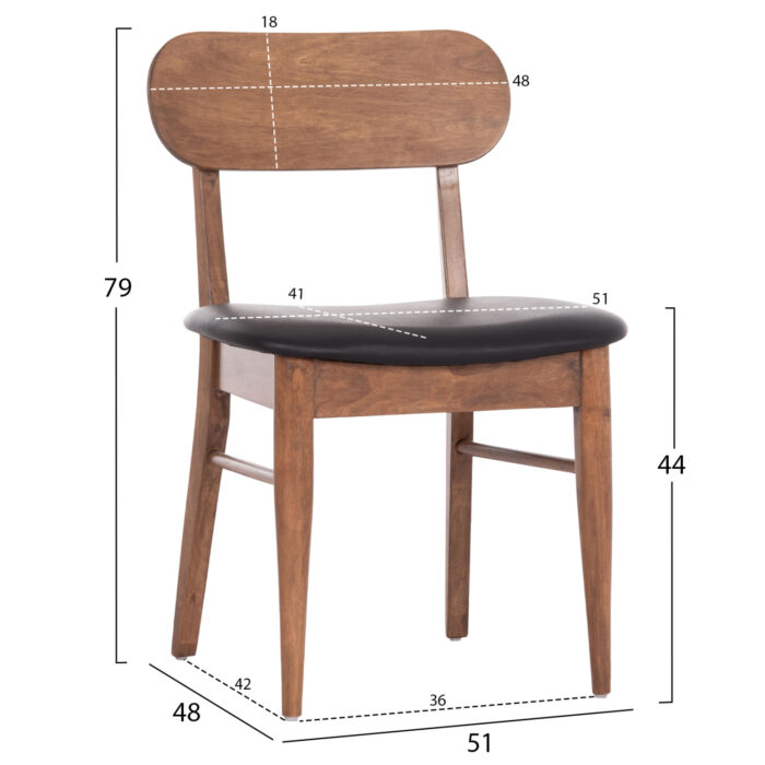 KΑΡΕΚΛΑ ΤΡΑΠΕΖΑΡΙΑΣ FB99945.03 ΚΑΡΥΔΙ RUBBERWOOD-ΜΑΥΡΟ PU 51x48x79Υεκ - Image 2