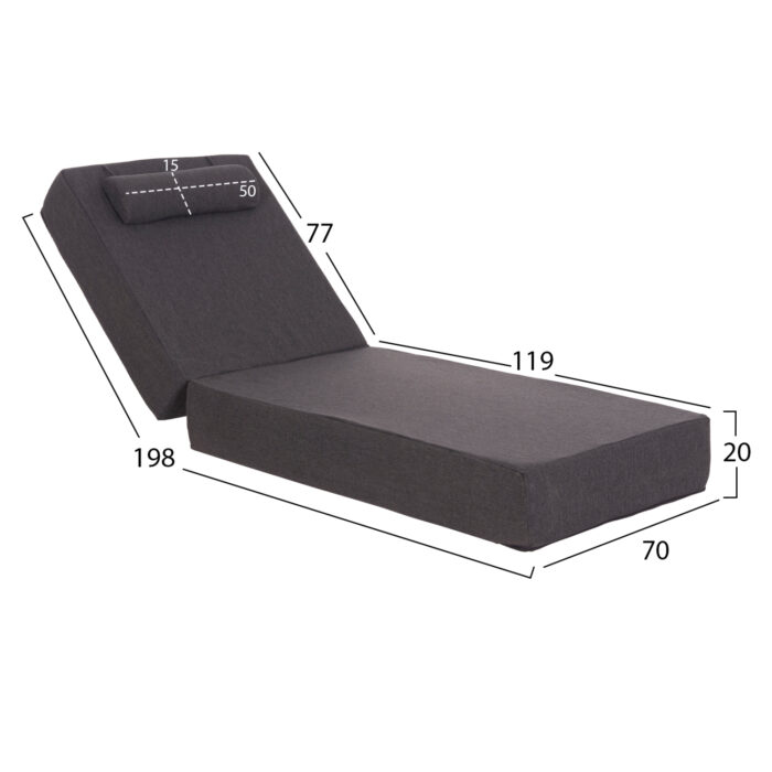 ΜΑΞΙΛΑΡΙ ΞΑΠΛΩΣΤΡΑΣ FB921094.03 OLEFIN ΣΚΟΥΡΟ ΓΚΡΙ ΜΕ FOAM 198x70x20Υεκ - Image 2
