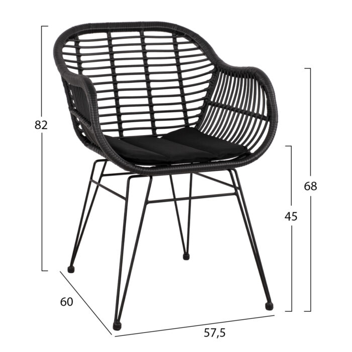 ΣΕΤ ΤΡΑΠΕΖΑΡΙΑΣ 3ΤΜΧ FB911871 ΜΕΤΑΛΛΟ & RATTAN ΣΕ ΜΑΥΡΟ ΧΡΩΜΑ - Image 2
