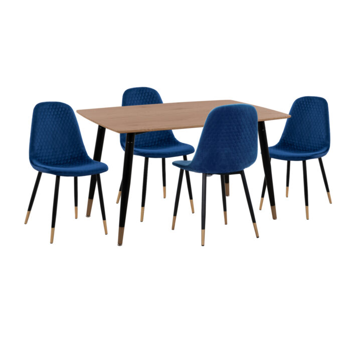 ΣΕΤ ΤΡΑΠΕΖΑΡΙΑΣ 5ΤΜΧ FB911196.08 MDF TOP-ΒΕΛΟΥΔΟ ΜΠΛΕ & ΜΕΤΑΛΛΟ ΜΑΥΡΟ - Image 1