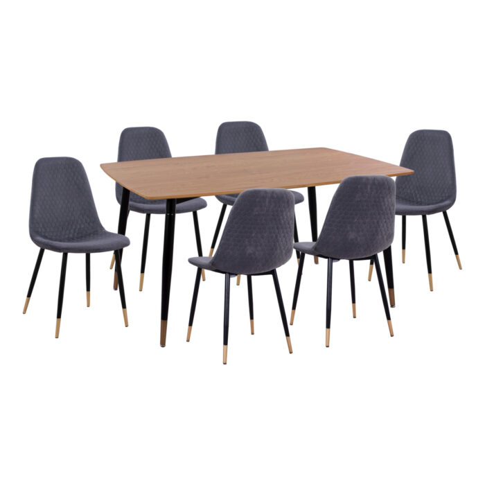 ΣΕΤ ΤΡΑΠΕΖΑΡΙΑΣ 7ΤΜΧ FB911197.01 MDF TOP-ΒΕΛΟΥΔΟ ΓΚΡΙ & ΜΕΤΑΛΛΟ ΜΑΥΡΟ - Image 1