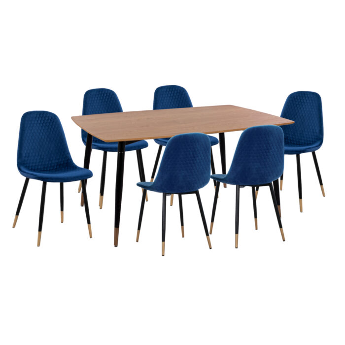 ΣΕΤ ΤΡΑΠΕΖΑΡΙΑΣ 7ΤΜΧ FB911197.08 MDF TOP-ΒΕΛΟΥΔΟ ΜΠΛΕ & ΜΕΤΑΛΛΟ ΜΑΥΡΟ - Image 1