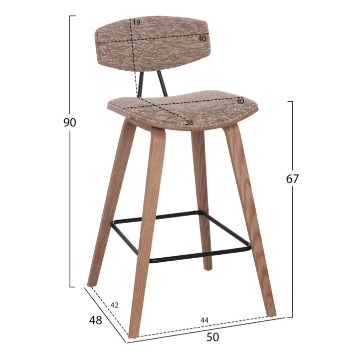 ΣΚΑΜΠΟ ΜΠΑΡ ΜΕΣ.ΥΨΟΥΣ FB99984.01 PLYWOOD ΣΕ WHITEWASH-ΚΑΦΕ ΥΦΑΣΜΑ 50x48x90Υεκ. - Image 2