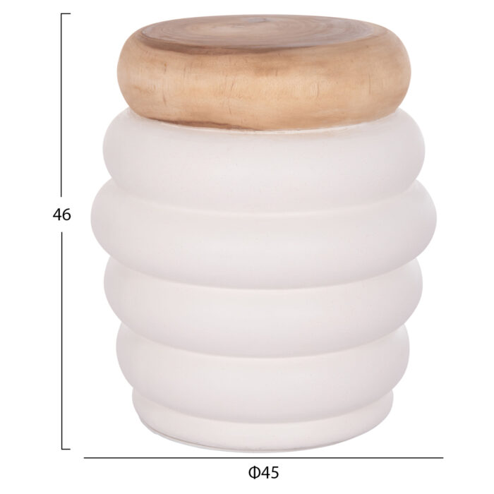 ΤΡΑΠΕΖΙ ΒΟΗΘΗΤΙΚΟ FB918172.02 FIBER CEMENT ΛΕΥΚΟ- ΞΥΛΟ TEAK TOP Φ45x46Υεκ. - Image 2