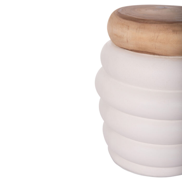 ΤΡΑΠΕΖΙ ΒΟΗΘΗΤΙΚΟ FB918172.02 FIBER CEMENT ΛΕΥΚΟ- ΞΥΛΟ TEAK TOP Φ45x46Υεκ. - Image 3