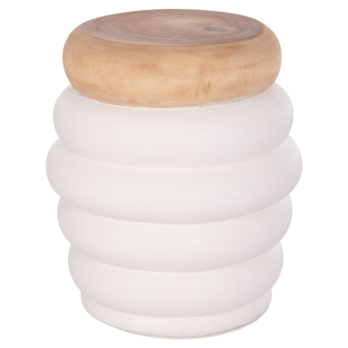 ΤΡΑΠΕΖΙ ΒΟΗΘΗΤΙΚΟ FB918172.02 FIBER CEMENT ΛΕΥΚΟ- ΞΥΛΟ TEAK TOP Φ45x46Υεκ. - Image 7