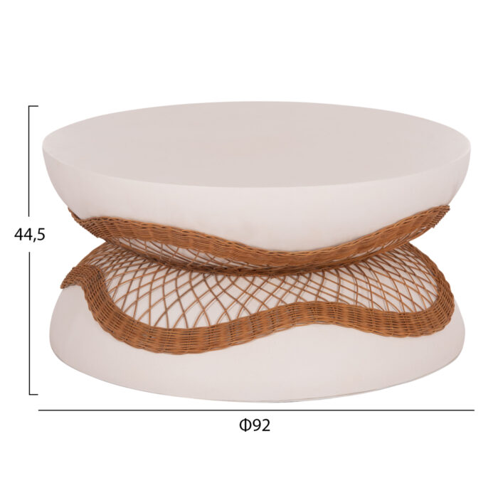 ΤΡΑΠΕΖΙ ΣΑΛΟΝΙΟΥ FB918157.02 FIBER CEMENT ΛΕΥΚΟ-ΦΥΣΙΚΟ RATTAN--Φ92x44.5Υεκ - Image 2