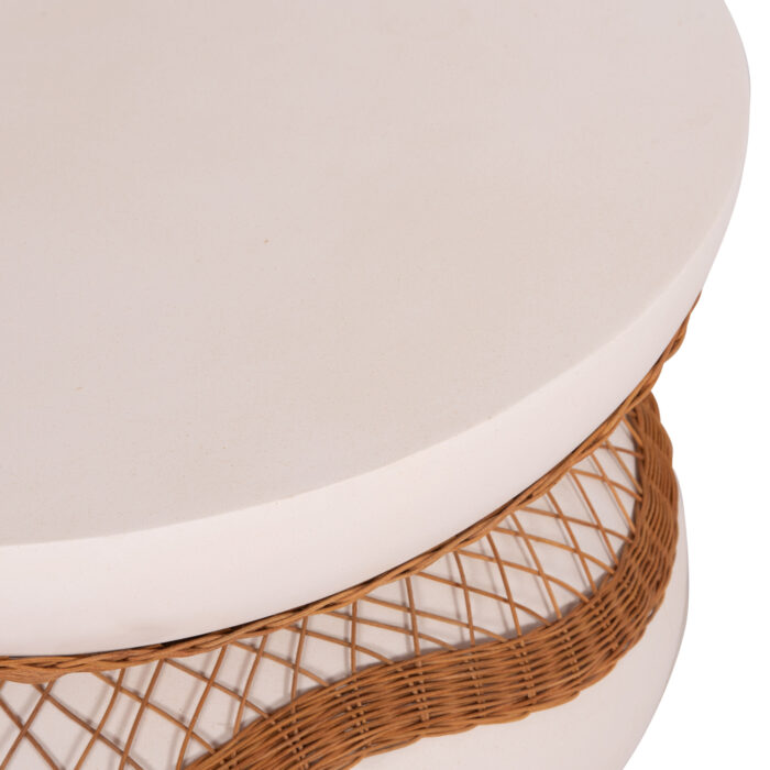 ΤΡΑΠΕΖΙ ΣΑΛΟΝΙΟΥ FB918157.02 FIBER CEMENT ΛΕΥΚΟ-ΦΥΣΙΚΟ RATTAN--Φ92x44.5Υεκ - Image 6