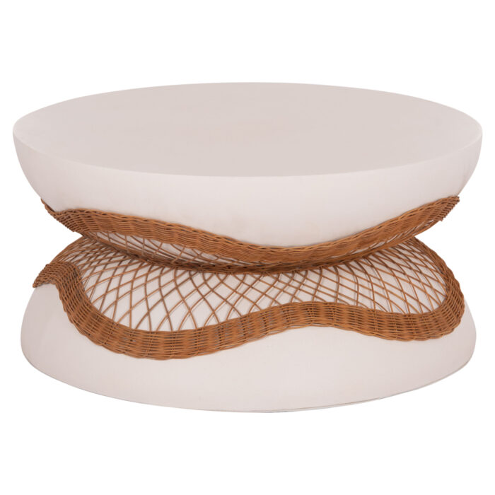 ΤΡΑΠΕΖΙ ΣΑΛΟΝΙΟΥ FB918157.02 FIBER CEMENT ΛΕΥΚΟ-ΦΥΣΙΚΟ RATTAN--Φ92x44.5Υεκ - Image 1