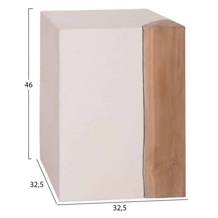 ΒΟΗΘΗΤΙΚΟ ΤΡΑΠΕΖΙ FB918163.02 FIBER CEMENT ΛΕΥΚΟ-ΞΥΛΟ TEAK 32.5x32.5x46Υεκ. - Image 2