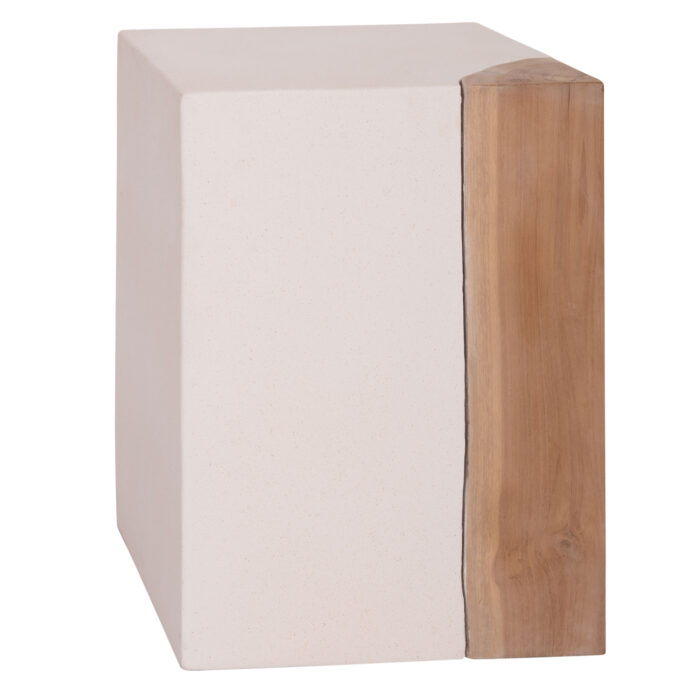 ΒΟΗΘΗΤΙΚΟ ΤΡΑΠΕΖΙ FB918163.02 FIBER CEMENT ΛΕΥΚΟ-ΞΥΛΟ TEAK 32.5x32.5x46Υεκ. - Image 1