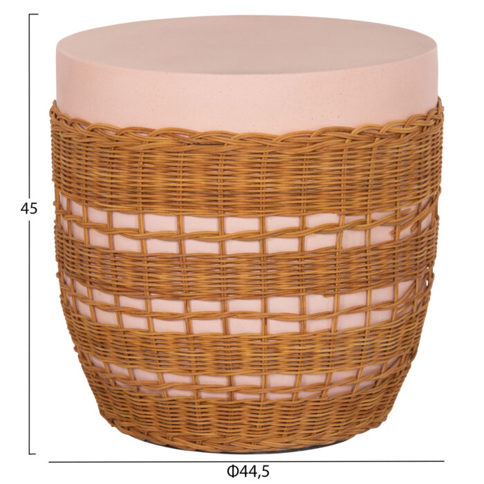 ΒΟΗΘΗΤΙΚΟ ΤΡΑΠΕΖΙ FB918166 FIBER CEMENT ΡΟΖ-RATTAN ΦΥΣΙΚΟ Φ44.5x45Υεκ. - Image 2
