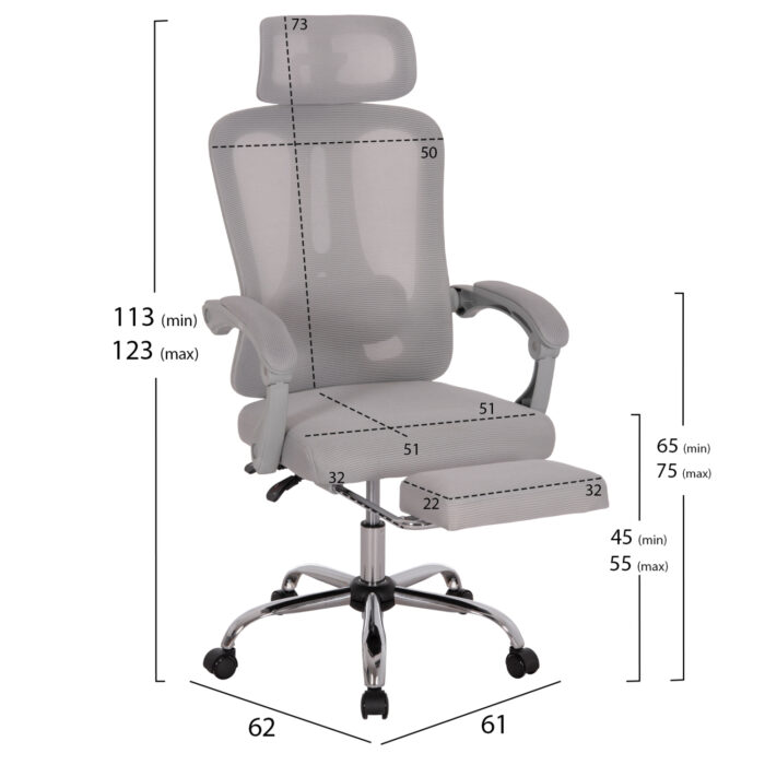 ΚΑΡΕΚΛΑ ΓΡΑΦΕΙΟΥ FB918258.02 ΓΚΡΙ MESH-ΓΚΡΙ ΣΚΕΛΕΤΟΣ NYLON 61x62x123Υ - Image 2