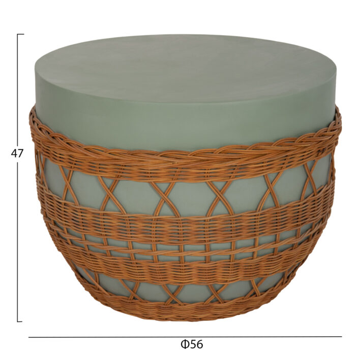 ΤΡΑΠΕΖΙ ΣΑΛΟΝΙΟΥ FB918165 FIBER CEMENT ΠΡΑΣΙΝΟ-RATTAN ΦΥΣΙΚΟ Φ56x47Υεκ. - Image 2