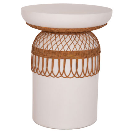 ΤΡΑΠΕΖΙ ΤΡΑΠΕΖΑΡΙΑΣ FB918159.02 FIBER CEMENT ΛΕΥΚΟ & RATTAN--Φ60x76,5Υεκ