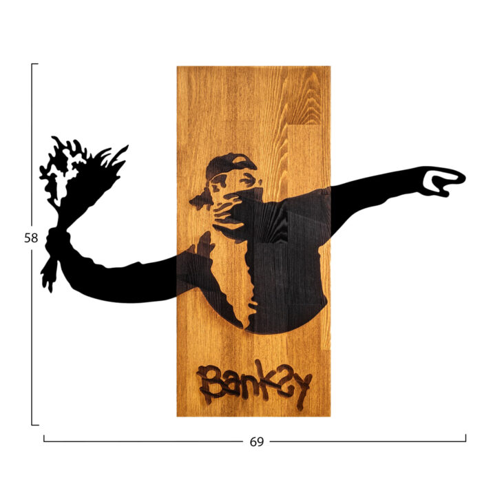 ΔΙΑΚΟΣΜΗΤΙΚΟ ΤΟΙΧΟΥ BANKSY FB94757-ΦΥΛΛΑ ΜΕΤΑΛΛΟΥ ΜΑΥΡΑ-ΞΥΛΟ 69x3(βάθος)x58Υεκ. - Image 3