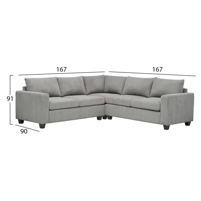 ΓΩΝΙΑΚΟΣ ΚΑΝΑΠΕΣ FB93286.01 ΓΚΡΙ ΥΦΑΣΜΑ 254x254x90(κάθισμα)x91Υεκ. - Image 2