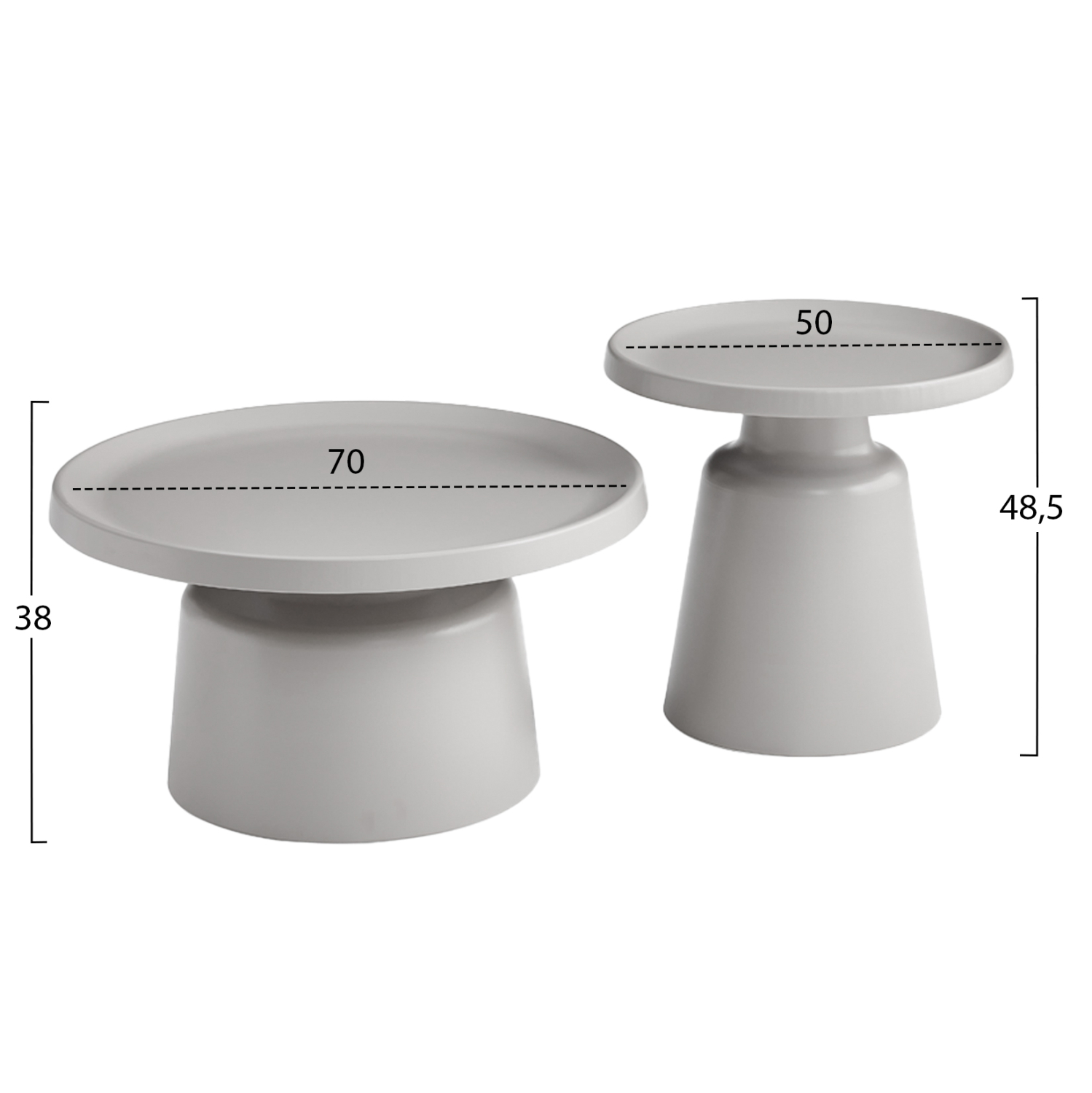 set-2-trapezia-salonioy-fb91830403-metal-1 ΣΕΤ 2 ΤΡΑΠΕΖΙΑ ΣΑΛΟΝΙΟΥ FB918304.03 ΜΕΤΑΛΛΟ ΣΕ ΓΚΡΙ Φ50εκ & Φ70εκ - Image 2