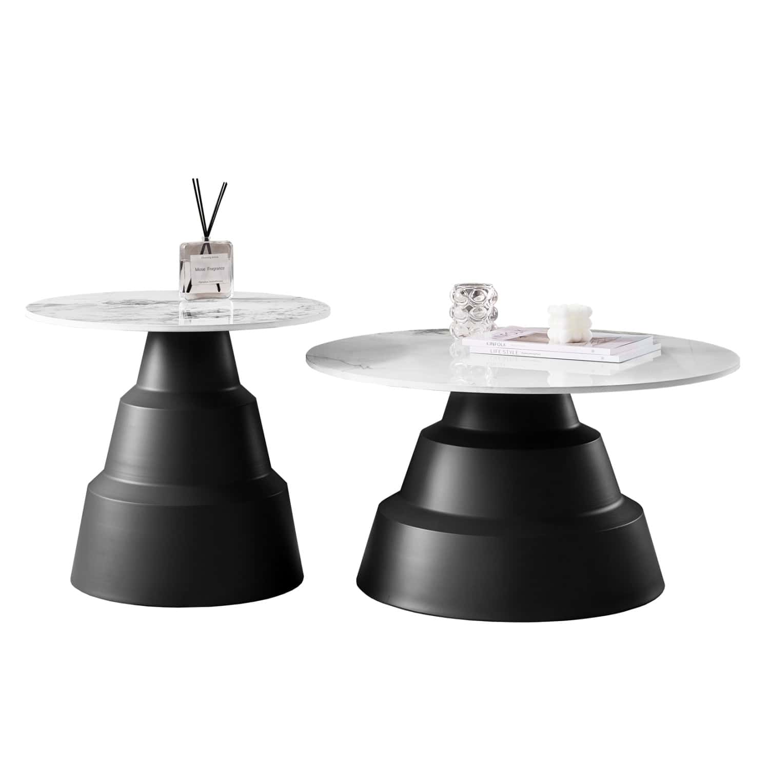 set-2-trapezia-salonioy-fb91830602-sinte ΣΕΤ 2 ΤΡΑΠΕΖΙΑ ΣΑΛΟΝΙΟΥ FB918306.02 SINTERED STONE TOP- SNOW WHITE ΧΡΩΜΑ Φ50 & Φ70 - Image 1