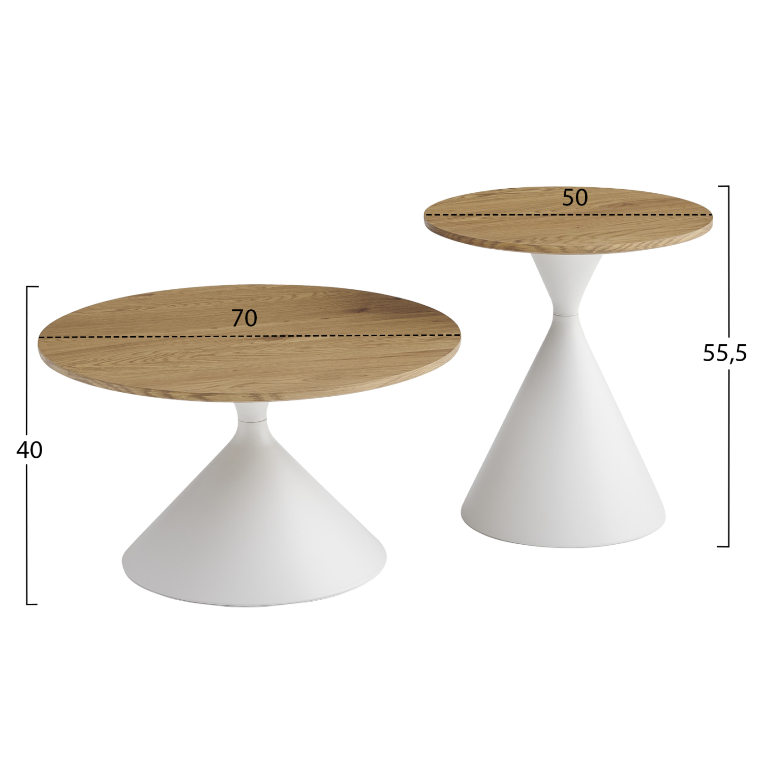 set-2-trapezia-salonioy-fb91830801-metal-1 ΣΕΤ 2 ΤΡΑΠΕΖΙΑ ΣΑΛΟΝΙΟΥ FB918308.01 ΜΕΤΑΛΛΟ ΛΕΥΚΟ--MDF ΣΕ ΦΥΣΙΚΟ Φ50εκ & Φ70εκ - Image 2