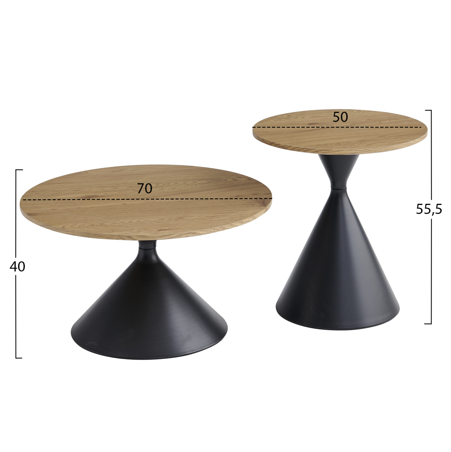 set-2-trapezia-salonioy-fb91830802-metal-1 ΣΕΤ 2 ΤΡΑΠΕΖΙΑ ΣΑΛΟΝΙΟΥ FB918308.02 ΜΕΤΑΛΛΟ ΜΑΥΡΟ--MDF ΣΕ ΦΥΣΙΚΟ Φ50εκ & Φ70εκ - Image 2