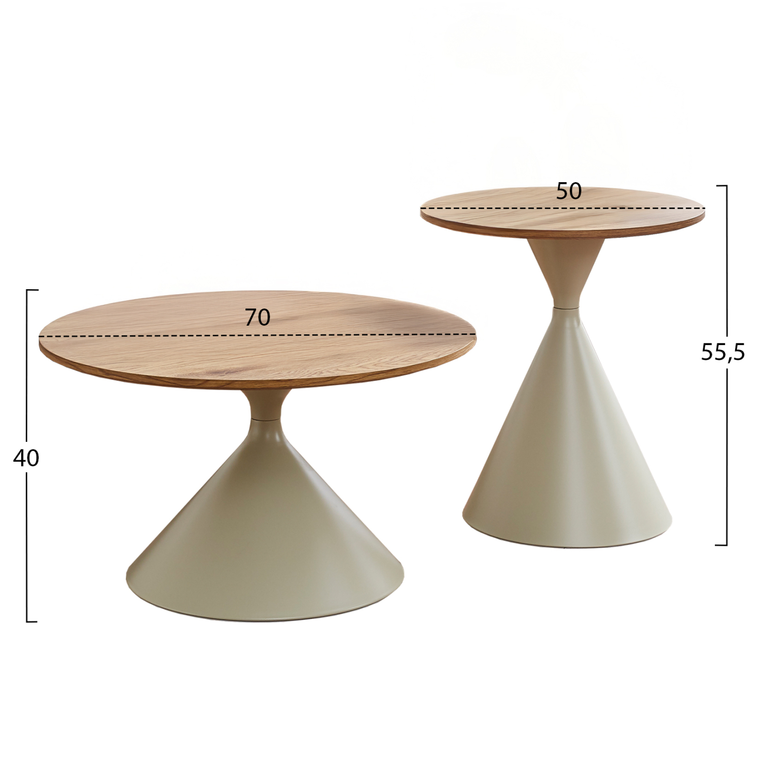 set-2-trapezia-salonioy-fb91830804-metal-1 ΣΕΤ 2 ΤΡΑΠΕΖΙΑ ΣΑΛΟΝΙΟΥ FB918308.04 ΜΕΤΑΛΛΟ ΣΑΜΠΑΝΙ--MDF ΣΕ ΦΥΣΙΚΟ Φ50εκ & Φ70εκ - Image 2