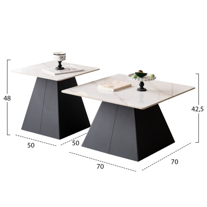 ΣΕΤ 2 ΤΡΑΠΕΖΙΑ ΣΑΛΟΝΙΟΥ FB918311.02 SINTERED STONE ΤΕΤΡΑΓΩΝΟ--ΒΑΣΕΙΣ ΜΑΥΡΕΣ - Image 2