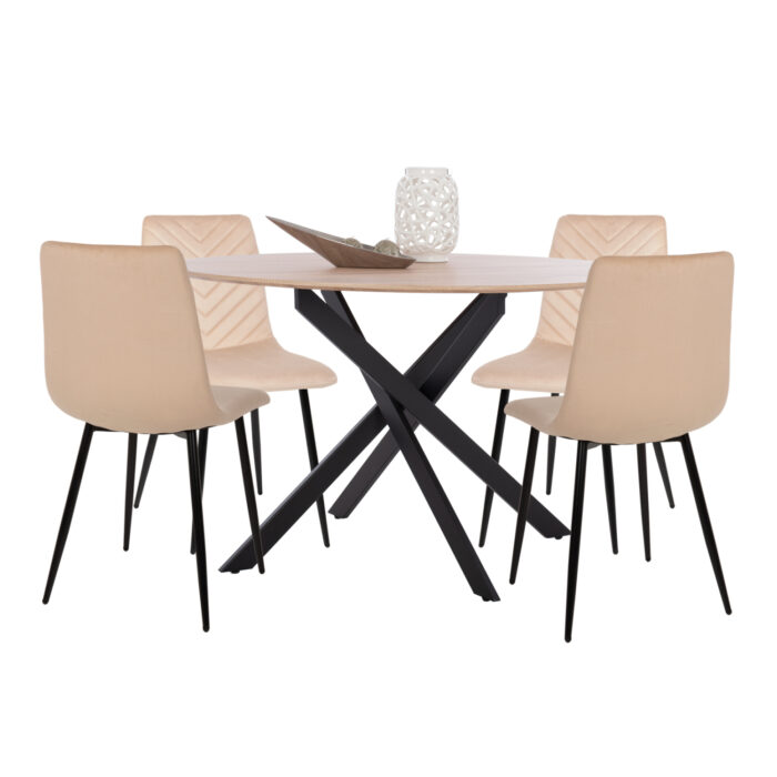 ΣΕΤ ΤΡΑΠΕΖΑΡΙΑΣ 5ΤΜΧ FB921278 MDF TOP ΣΤΡΟΓΓΥΛΟ-ΒΕΛΟΥΔΟ ΕΚΡΟΥ & ΜΕΤΑΛΛΟ - Image 1