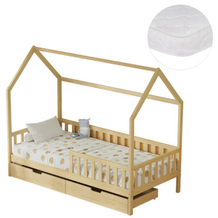 ΚΡΕΒΑΤΙ ΠΑΙΔΙΚΟ ΜΕ ΣΥΡΤΑΡΙΑ FB921324 ΞΥΛΟ ΠΕΥΚΟΥ ΦΥΣΙΚΟ--ΜΕ ΣΤΡΩΜΑ 90x190εκ