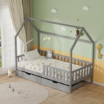 ΚΡΕΒΑΤΙ ΠΑΙΔΙΚΟ ΜΕ ΣΥΡΤΑΡΙΑ FB921324.02 ΞΥΛΟ ΠΕΥΚΟΥ ΓΚΡΙ--ΜΕ ΣΤΡΩΜΑ 90x190εκ - Image 2