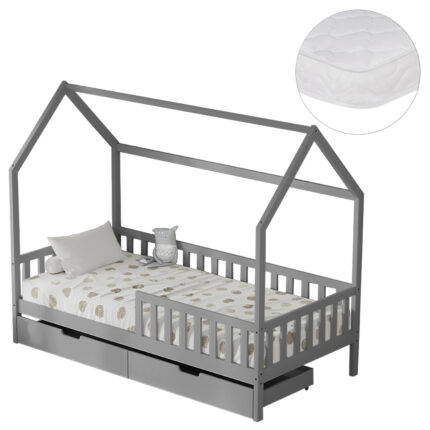 ΚΡΕΒΑΤΙ ΠΑΙΔΙΚΟ ΜΕ ΣΥΡΤΑΡΙΑ FB921324.02 ΞΥΛΟ ΠΕΥΚΟΥ ΓΚΡΙ--ΜΕ ΣΤΡΩΜΑ 90x190εκ