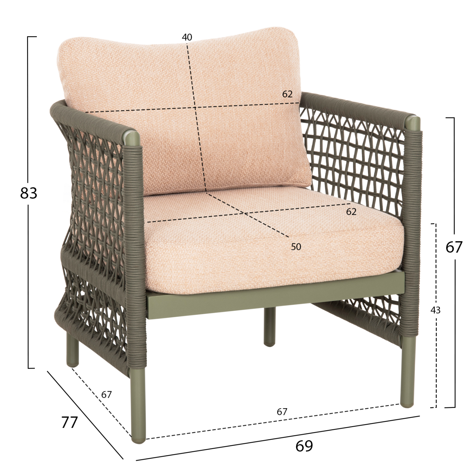 ΣΕΤ ΣΑΛΟΝΙ 4ΤΜΧ FB96251.03 ΑΛΟΥΜΙΝΙΟ & ΣΧΟΙΝΙ ΠΡΑΣΙΝΟ-ΜΑΞΙΛΑΡΙΑ ΜΠΕΖ - Image 3