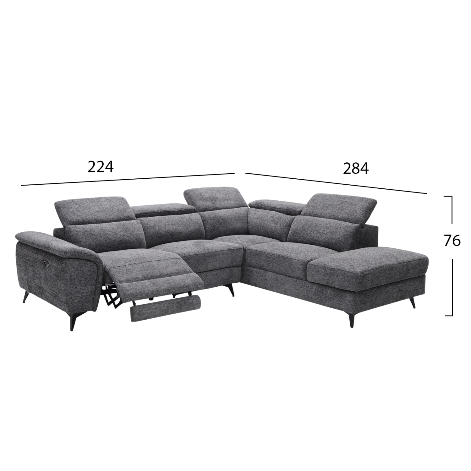 ΚΑΝΑΠΕΣ ΔΕΞΙΑ ΓΩΝΙΑ-ΑΝΑΚΛΙΣΗ & ΑΠΟΘ.ΧΩΡΟΣ FB93339.01R ΓΚΡΙ ΥΦΑΣΜΑ 284x224x76Υεκ - Image 2