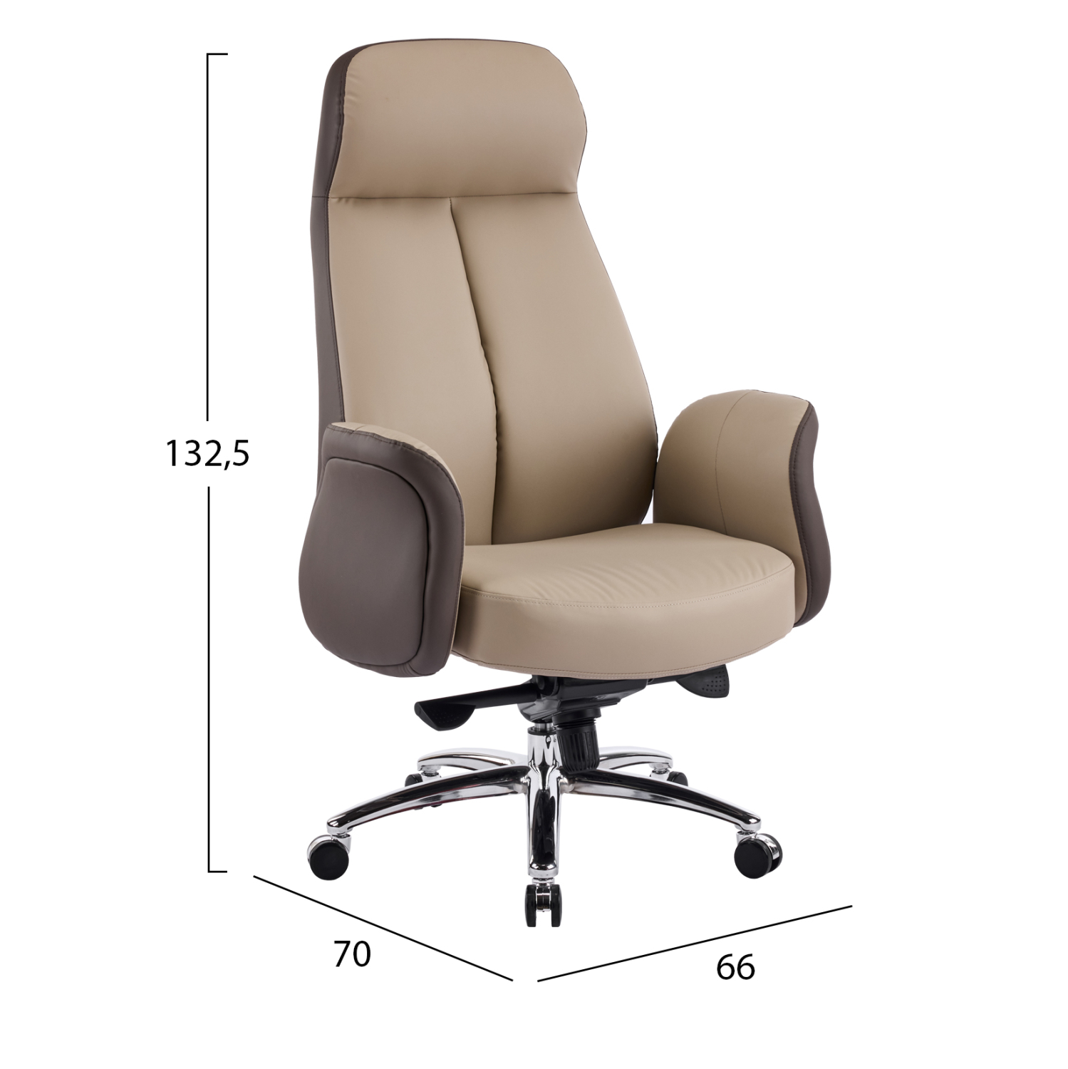 ΚΑΡΕΚΛΑ ΓΡΑΦΕΙΟΥ FB918356.02 ΜΠΕΖ-ΚΑΦΕ PU ΔΕΡΜΑ--ΒΑΣΗ ΧΡΩΜΙΟΥ 66x70x132.5Υεκ - Image 2