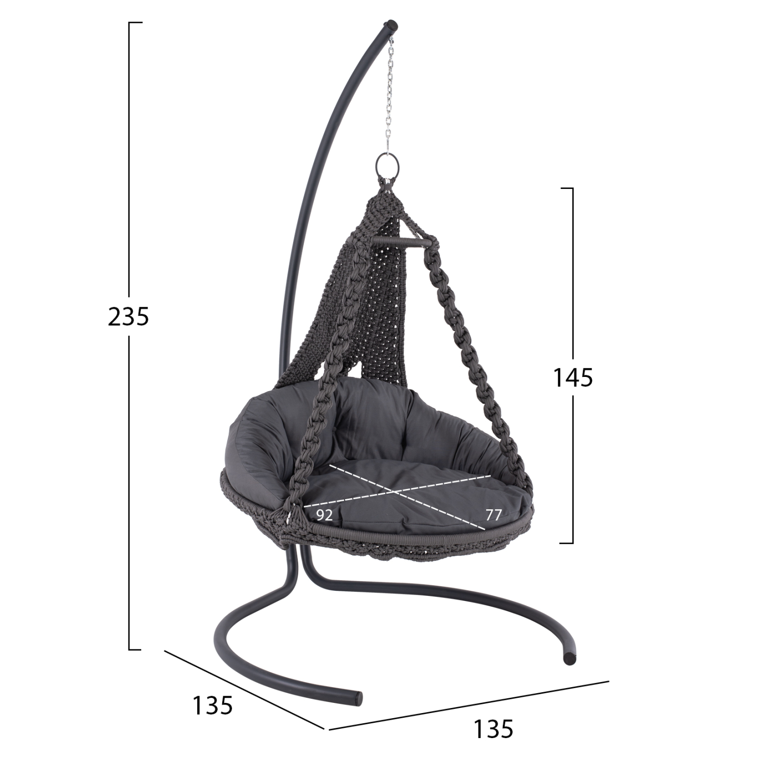 ΚΡΕΜΑΣΤΗ ΦΩΛΙΑ ΜΑΚΡΑΜΕ-ΜΕΤΑΛΛΟ ΑΝΘΡΑΚΙ FB95922.10 123x113x145Υεκ. - Image 2