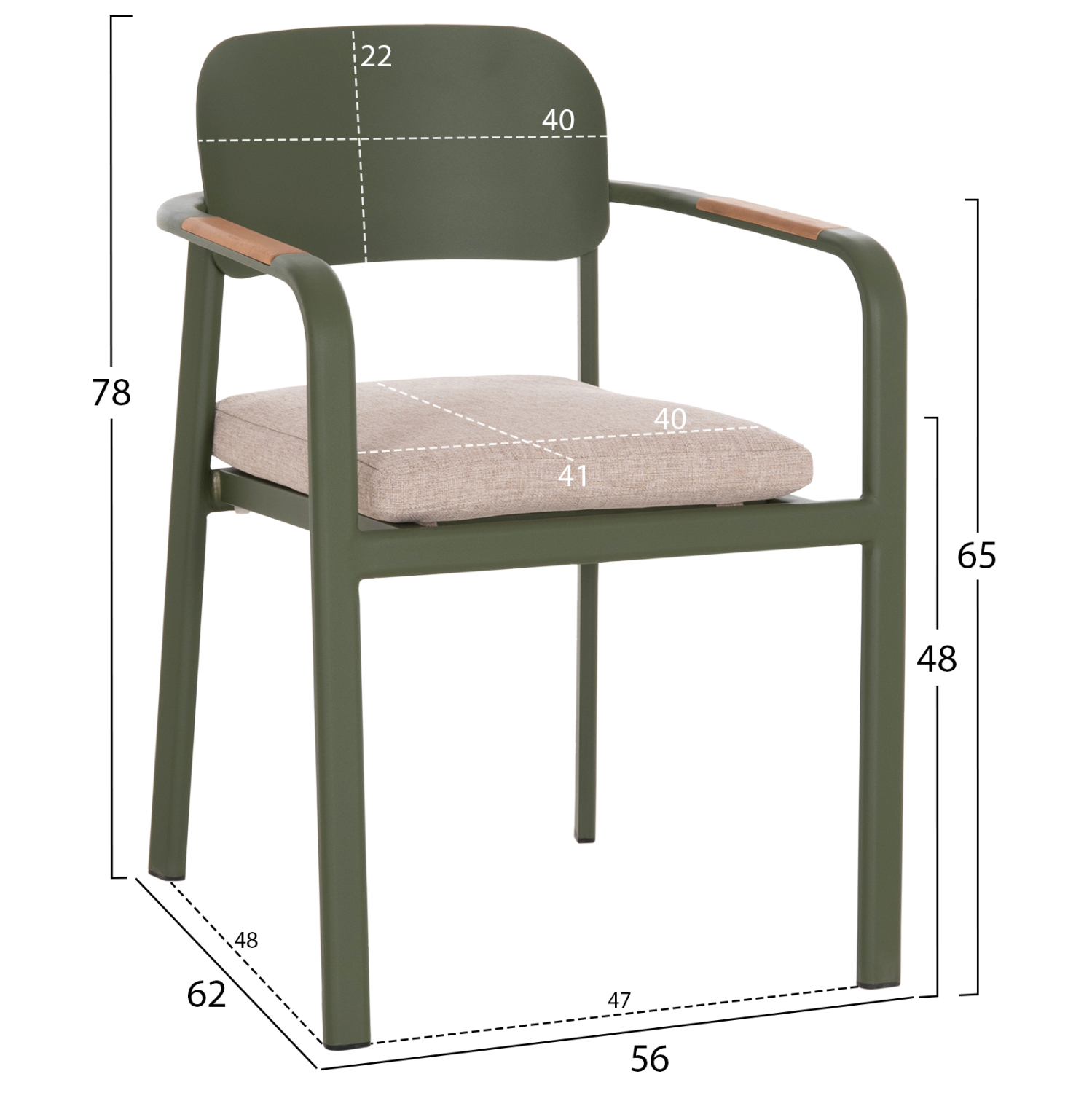 ΠΟΛΥΘΡΟΝΑ ΤΡΑΠΕΖΑΡΙΑΣ FB96414.06 ΠΡΑΣΙΝΟ ΑΛΟΥΜΙΝΙΟ-ΜΠΕΖ OLEFIN--TEAK 56x62x78Υεκ - Image 2