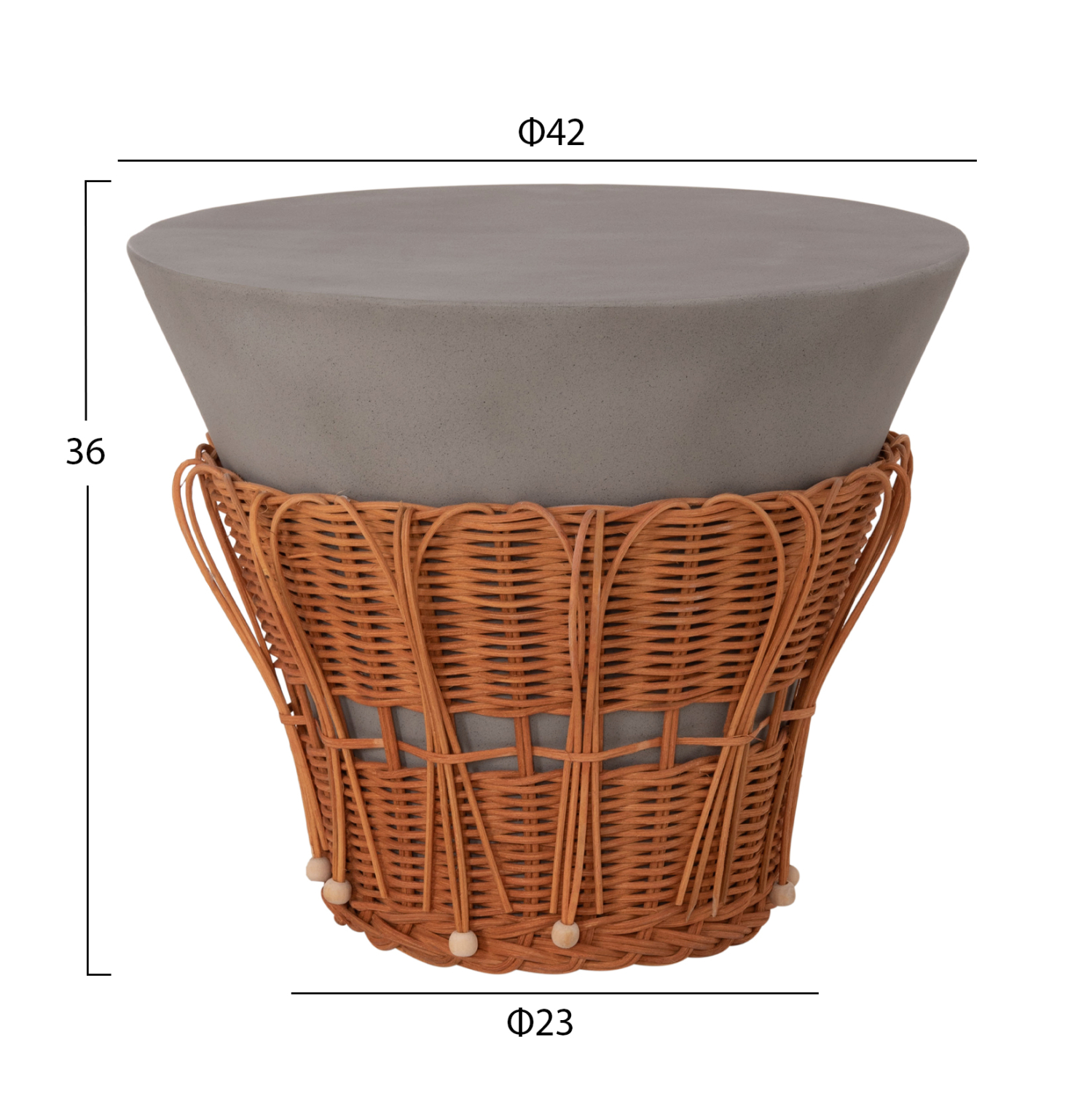 ΤΡΑΠΕΖΙ ΒΟΗΘΗΤΙΚΟ FB918164.03S FIBER CEMENT ΓΚΡΙ-ΦΥΣΙΚΟ RATTAN--Φ42x36Υεκ - Image 2