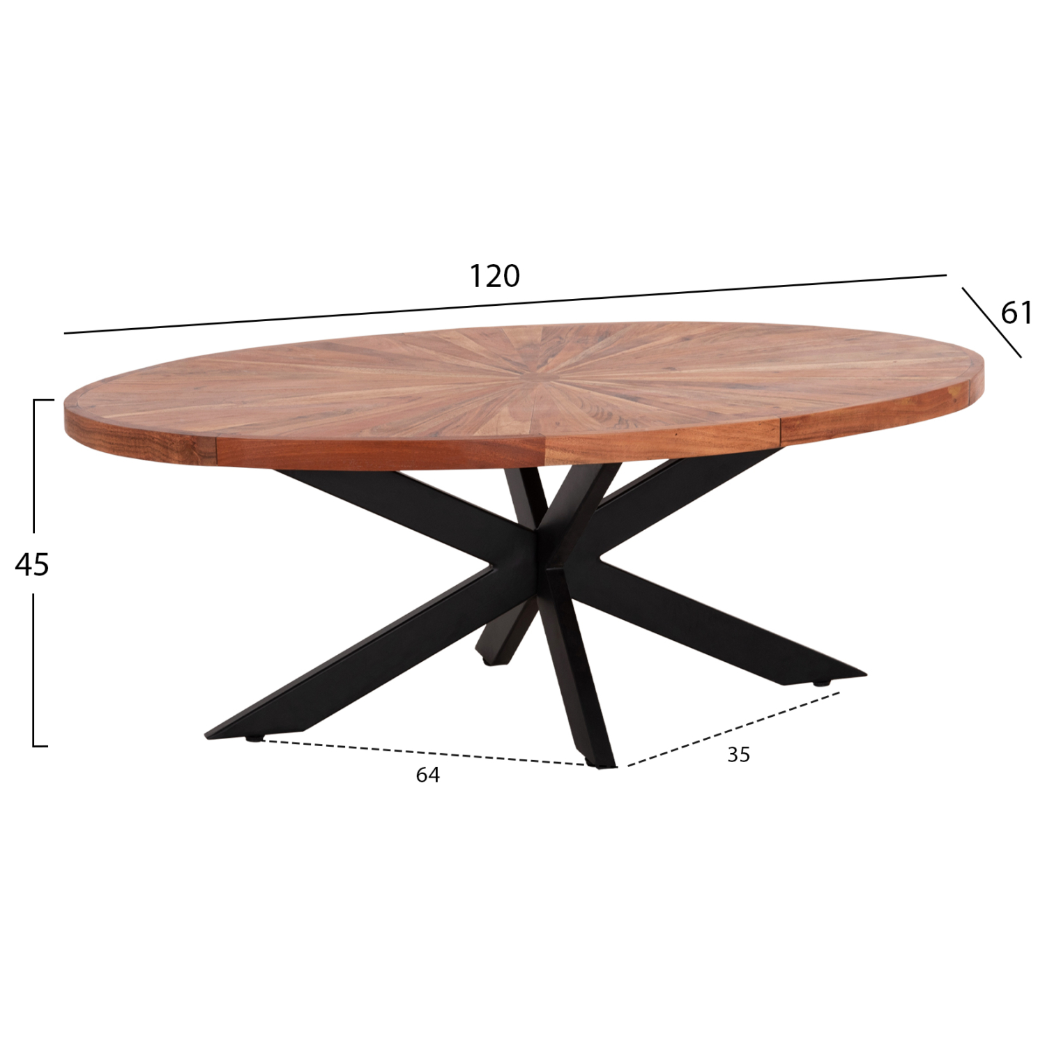 ΤΡΑΠΕΖΙ ΣΑΛΟΝΙΟΥ ΟΒΑΛ FB99906 ΞΥΛΟ ΑΚΑΚΙΑΣ-ΜΕΤΑΛΛΟ 120x61x45Υεκ. - Image 2