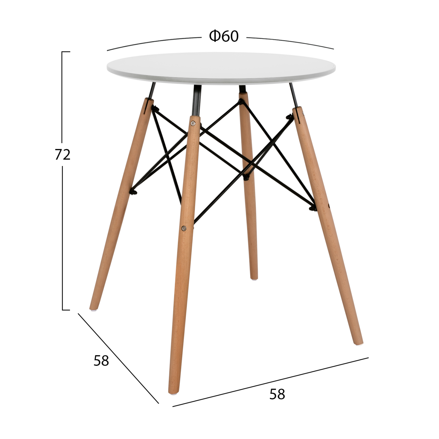 ΤΡΑΠΕΖΙ ΣΤΡΟΓΓΥΛΟ FB90060.01 ΛΕΥΚΟ ΧΡΩΜΑ MDF-ΠΟΔΙΑ ΟΞΙΑΣ ΦΥΣΙΚΟ Φ60Χ72Υεκ. - Image 2