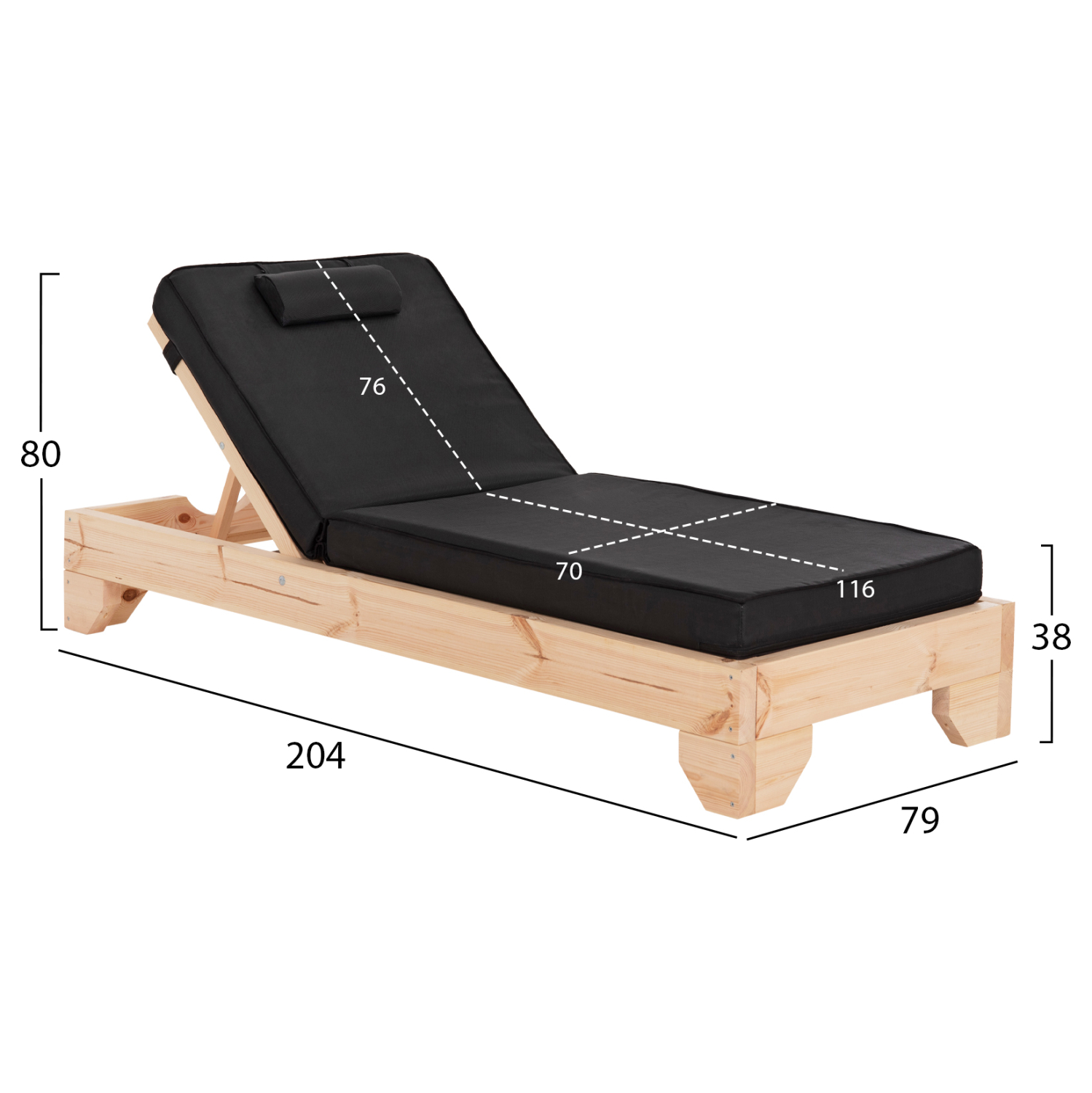 ΞΑΠΛΩΣΤΡΑ ΜΕ ΜΑΞΙΛΑΡI FB910794.05T ΞΥΛΟ ΠΕΥΚΟΥ--TEXTILENE ΜΑΥΡΟ 79x204x80Υεκ - Image 2