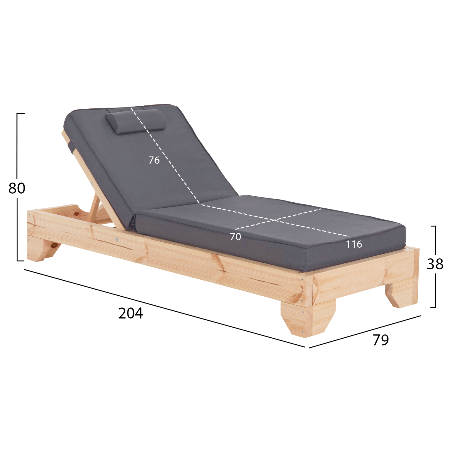 ΞΑΠΛΩΣΤΡΑ ΜΕ ΜΑΞΙΛΑΡΙ FB910796.30T ΞΥΛΟ ΠΕΥΚΟΥ--TEXTILENE ΓΚΡΙ 79x204x80Υεκ - Image 2