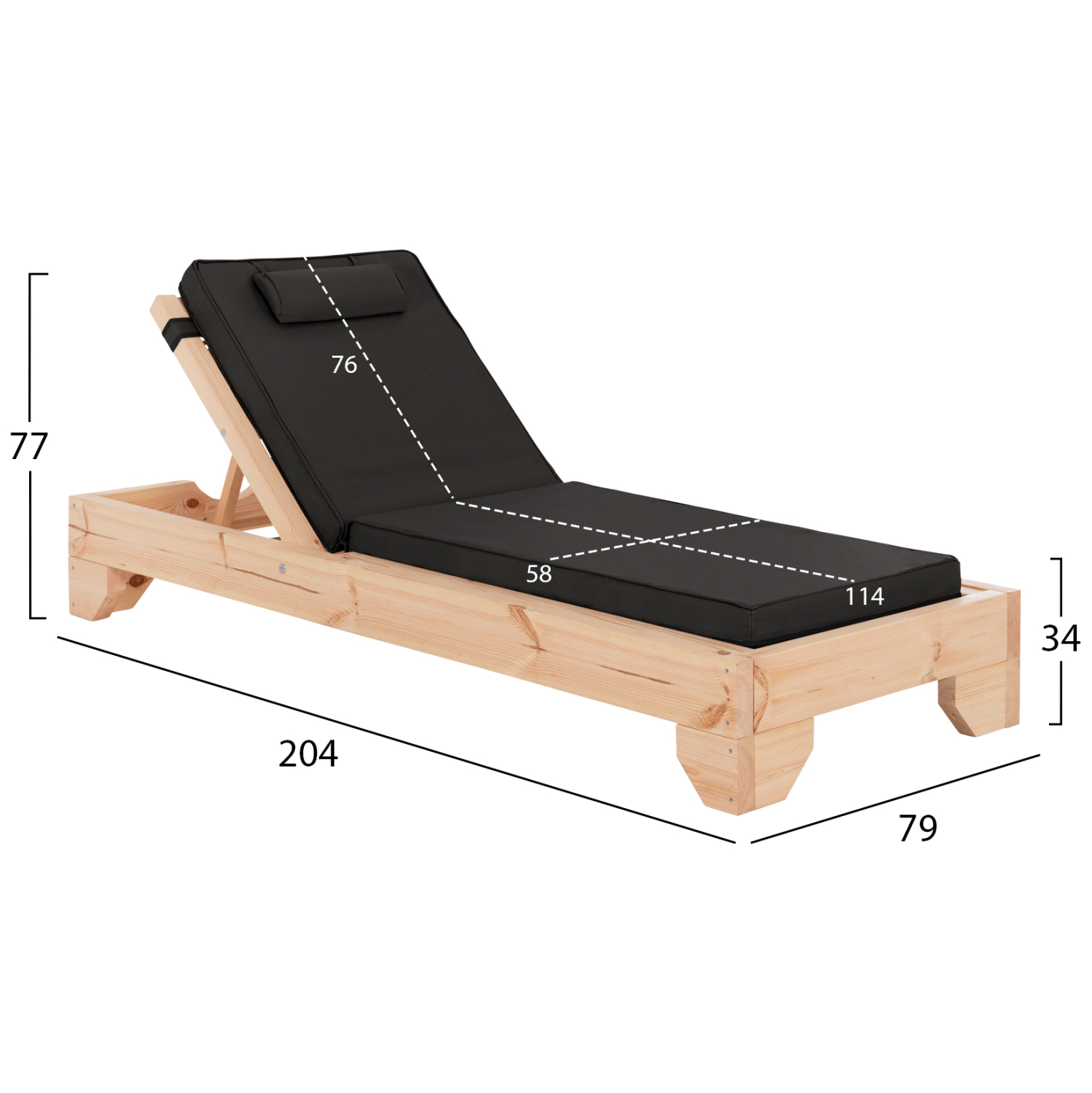 ΞΑΠΛΩΣΤΡΑ ΜΕ ΜΑΞΙΛΑΡΙ FB910790.05T ΞΥΛΟ ΠΕΥΚΟΥ--TEXTILENE ΣΕ ΜΑΥΡΟ 79x204x77Υεκ - Image 2