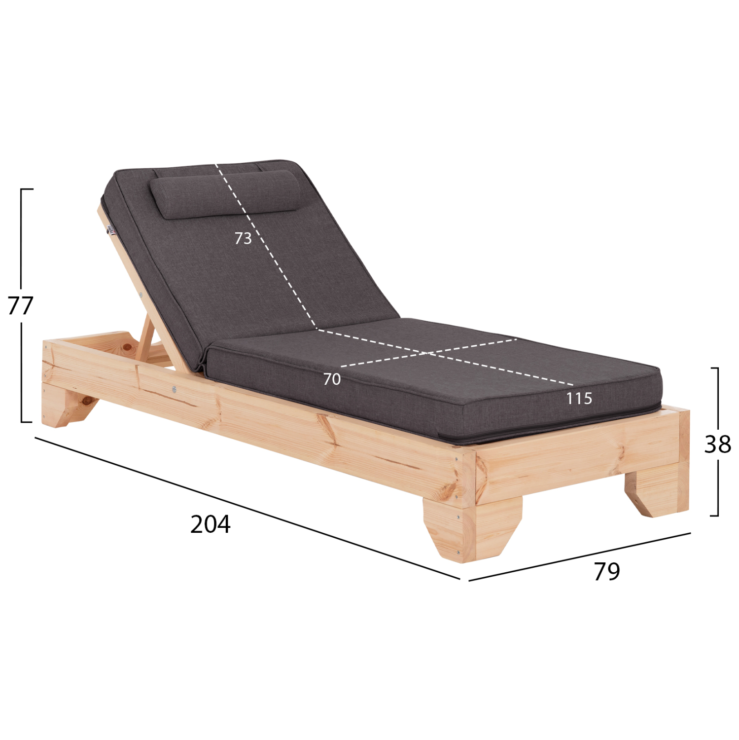 ΞΑΠΛΩΣΤΡΑ ΜΕ ΜΑΞΙΛΑΡΙ FB910797.73 ΞΥΛΟ ΠΕΥΚΟΥ--OLEFIN ΣΕ ΓΚΡΙ 79x204x77Υεκ - Image 2
