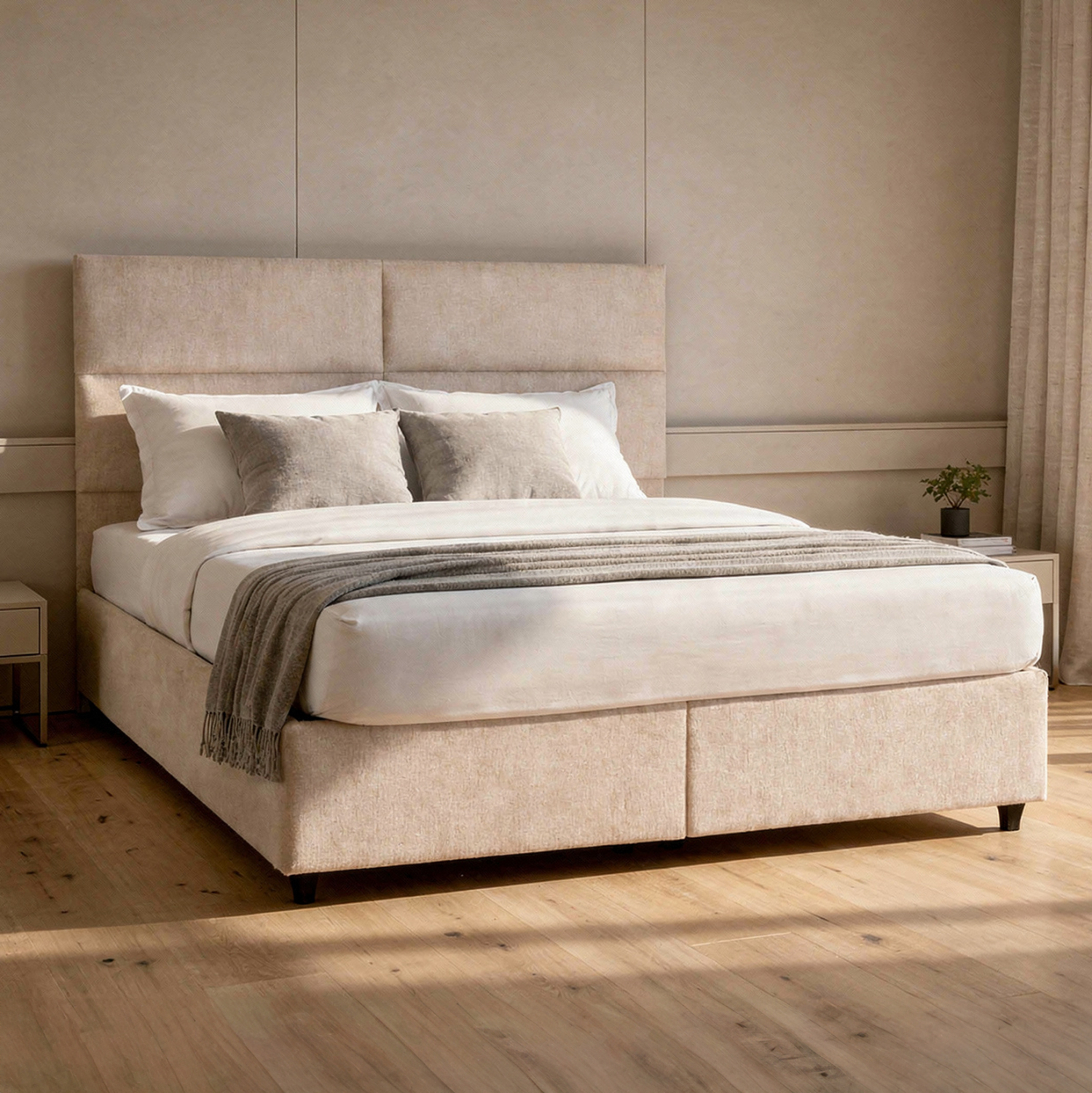 ΚΡΕΒΑΤΙ ΔΙΠΛΟ ΜΕ ΑΠΟΘΗΚΕΥΤΙΚΟ ΧΩΡΟ FB9622.32 ΜΠΕΖ ΥΦΑΣΜΑ-- ΓΙΑ ΣΤΡΩΜΑ 160x200εκ - Image 2