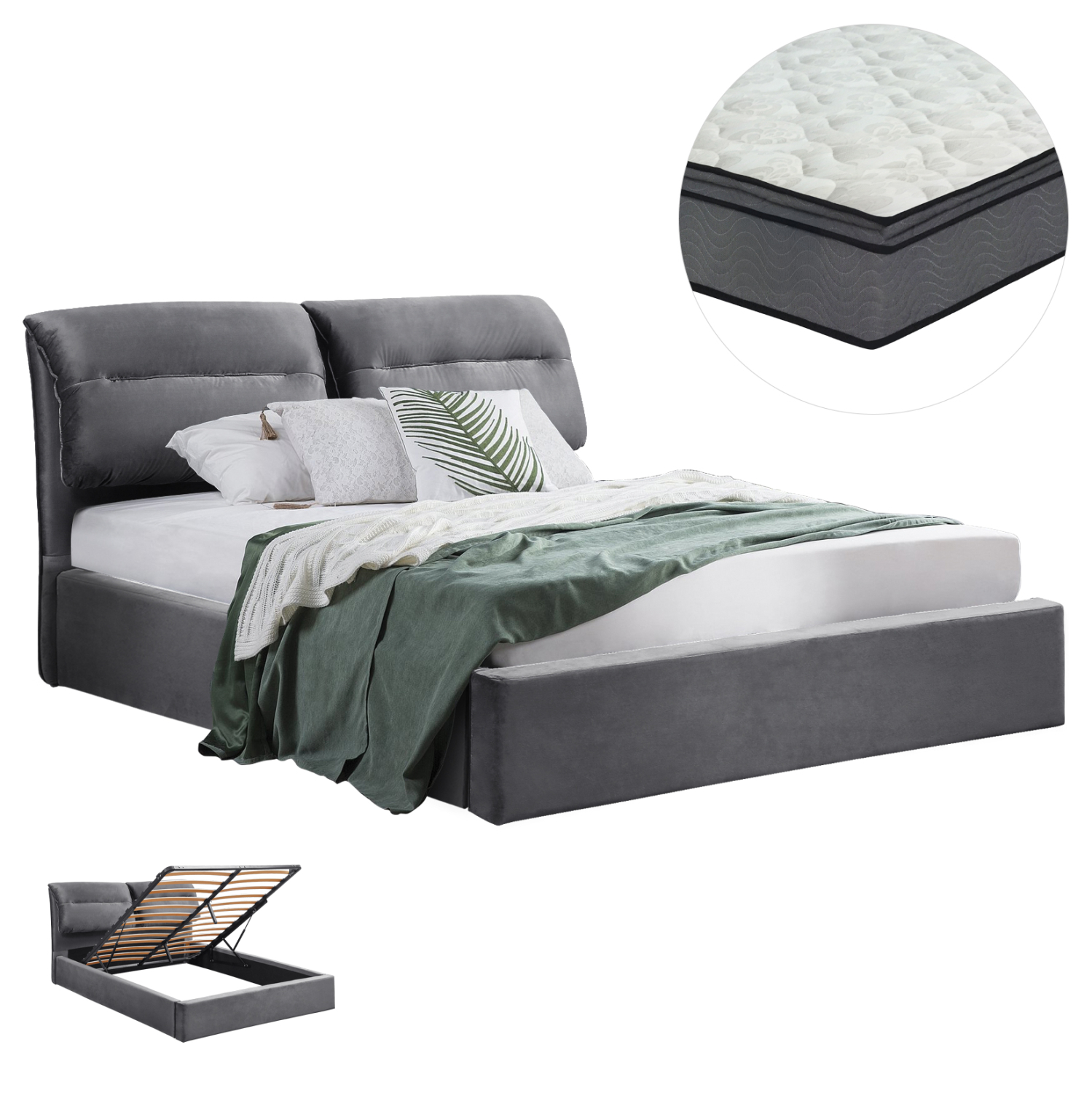 ΚΡΕΒΑΤΙ ΔΙΠΛΟ & ΣΤΡΩΜΑ FB910720.01 ΓΚΡΙ ΒΕΛΟΥΔΟ ΜΕ ΑΠΟΘ.ΧΩΡΟ--ΓΙΑ 160x200εκ