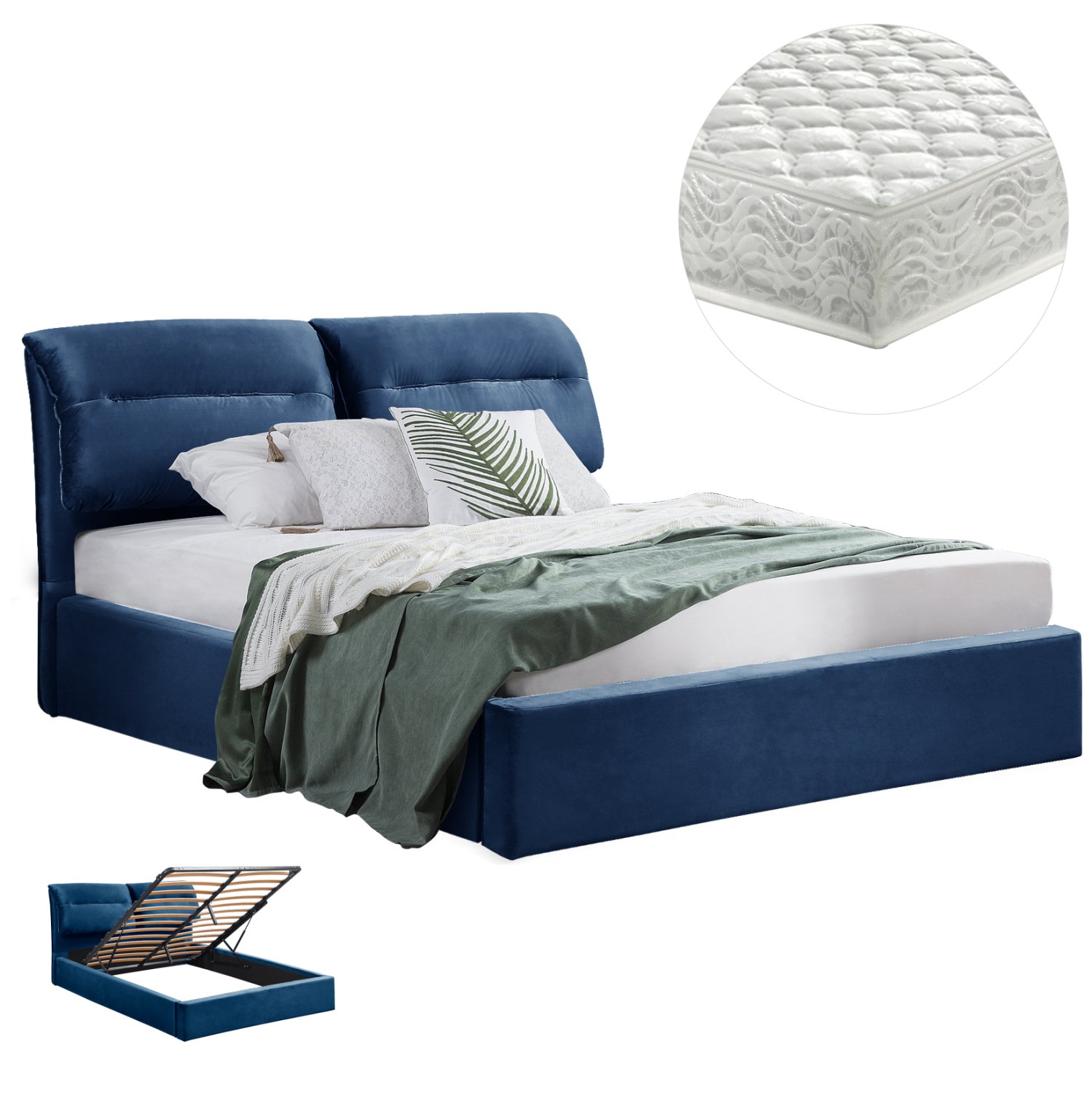 ΚΡΕΒΑΤΙ ΔΙΠΛΟ & ΣΤΡΩΜΑ FB910720.18 ΜΠΛΕ ΒΕΛΟΥΔΟ--ΑΠΟΘ.ΧΩΡΟΣ--160x200εκ