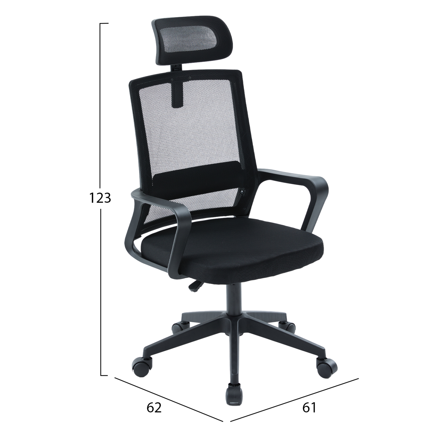 ΚΑΡΕΚΛΑ ΓΡΑΦΕΙΟΥ FB91229.01 ΜΑΥΡO MESH & PP 61x62x123Υεκ - Image 2
