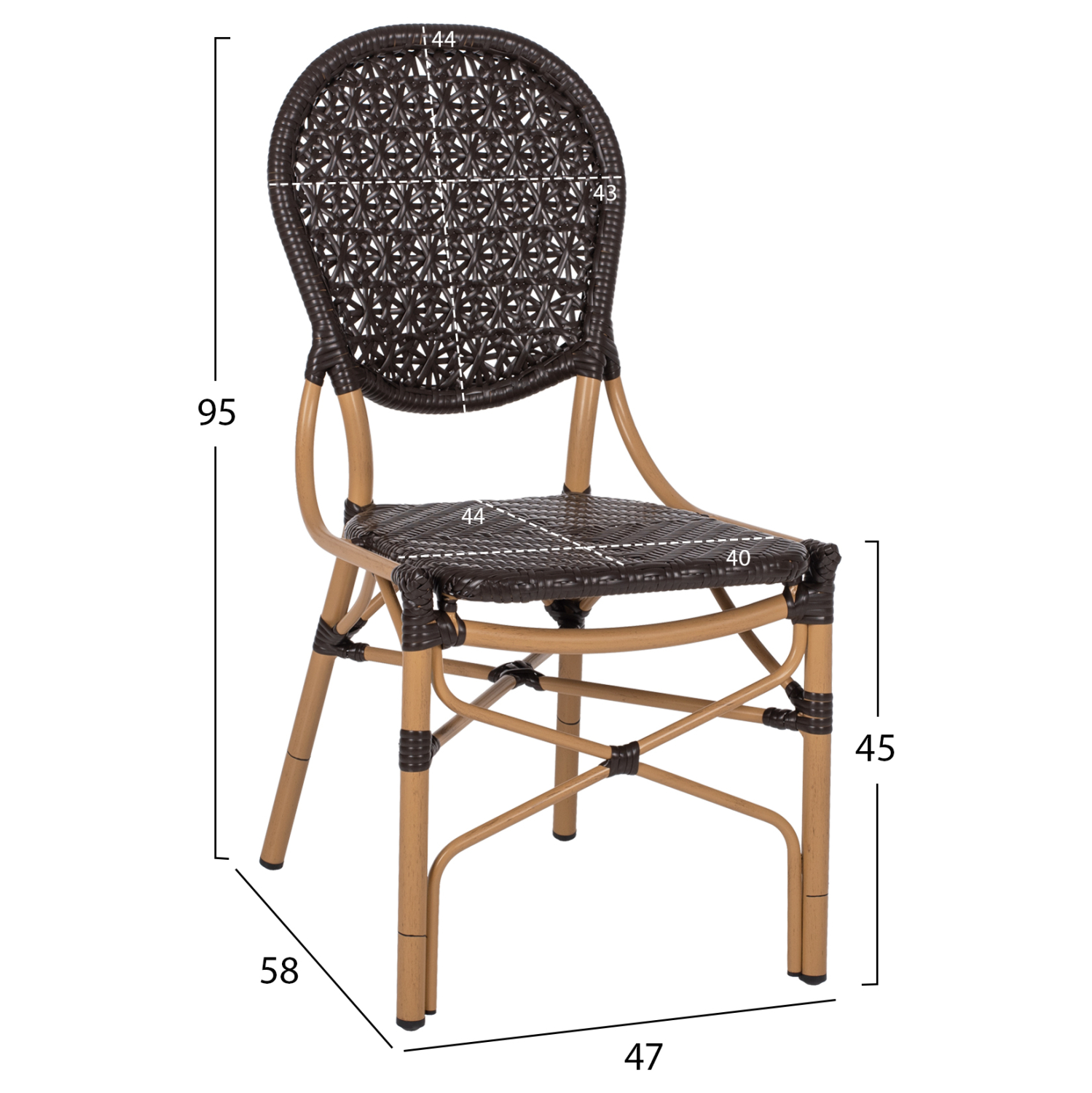 ΚΑΡΕΚΛΑ ΑΛΟΥΜΙΝΙΟΥ BAMBOO LOOK ΜΕ ΚΑΦΕ PE RATTAN FB95925.01 47x58x95Yεκ. - Image 2